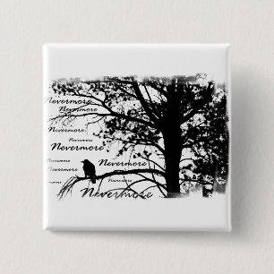 B&W Nevermore Raven Silhouette 2 Inch Square Button