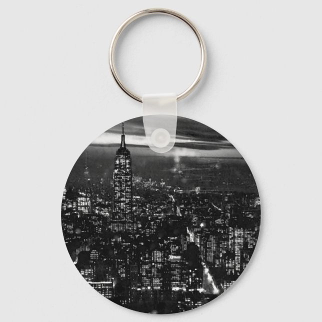 B&W New York City at Night Keychain (Front)