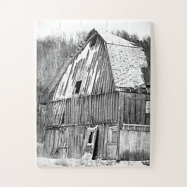 B&W Old Barn Country Oversized Jigsaw Puzzle (Vertical)