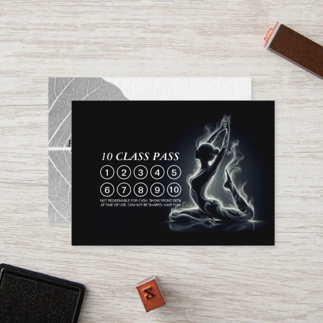 B&W One-legged King Pigeon Yoga Pose 10 Class Pass Loyalty Card (Front/Back In Situ)