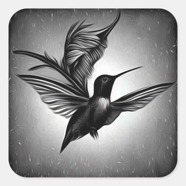 B&W Painted Hummingbird Square Sticker (Front)