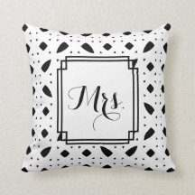 B&W Patterned "Mrs" Wedding Throw Pillow