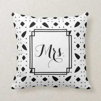 B&W Patterned "Mrs" Wedding Throw Pillow