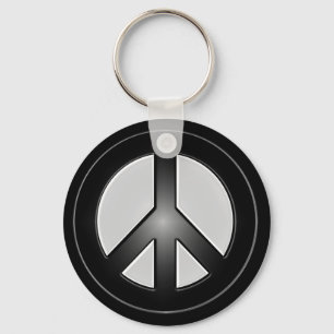 b&w peace sign keychain