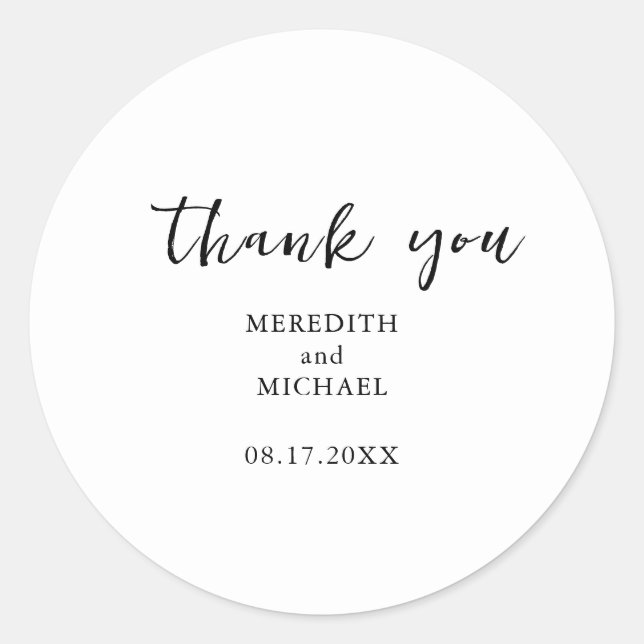 B&W Personalized Dated Thank You Classic Round Sticker (Front)
