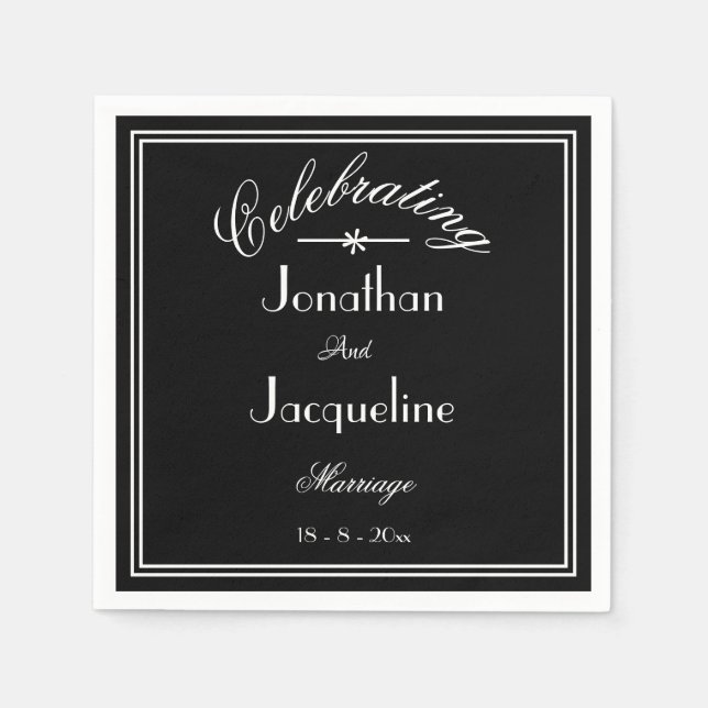 B & W Personalized Names Elegant Chic Wedding Napkin (Front)