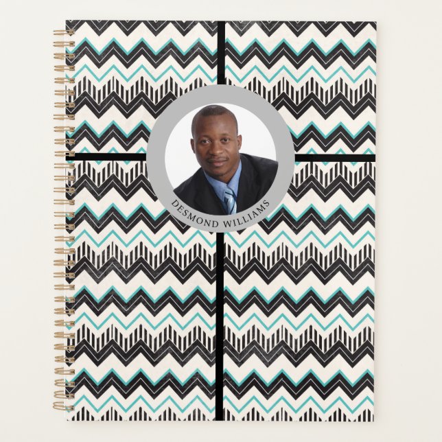 B & W Personalized ZigZag Patterned 1-Image Planner (Front)
