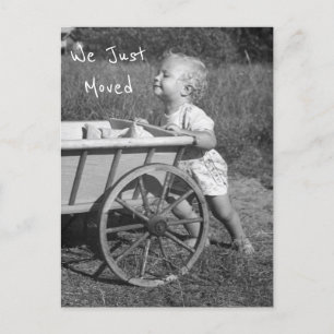 B&W Photo Child Straining Move Cart New Address Postcard