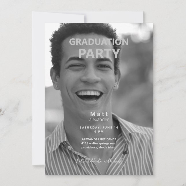 B/W Photo Graduation Party  Invitation (Front)