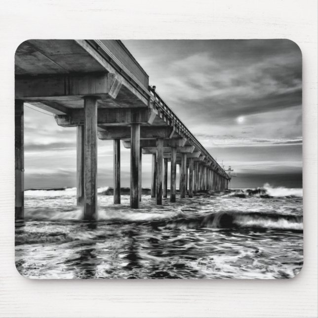 B&W pier at dawn, California Mouse Pad (Front)