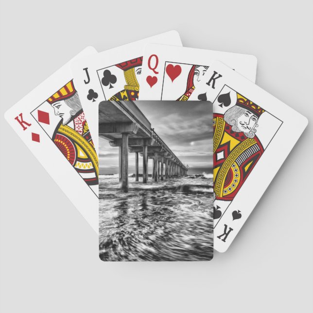 B&W pier at dawn, California Playing Cards (Back)