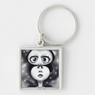 B&W Pop Surrealism Big Eyes Keychain