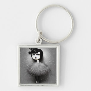 B&W Pop Surrealism Tutu Doll Keychain