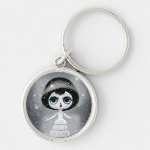 B&W Pop Surrealism White Dress Doll Keychain