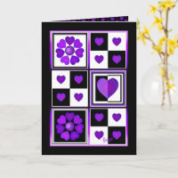 B&W Purple Hearts Battre la carte d'anniversaire
