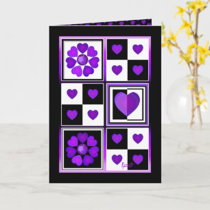 B&W Purple Hearts Battre la carte d'anniversaire
