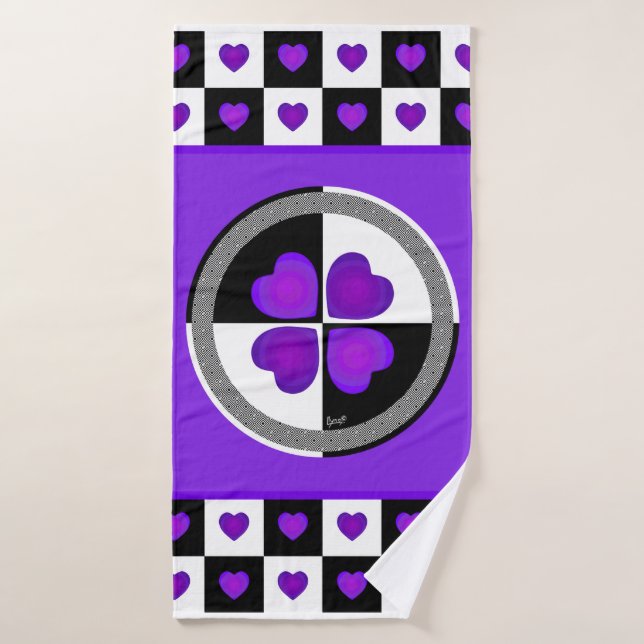 B&W Purple Hearts Beating (Serviette de bain)