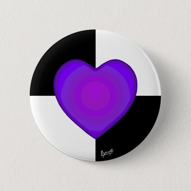 B&W Purple Hearts Beating 2 Inch Round Button (Front)
