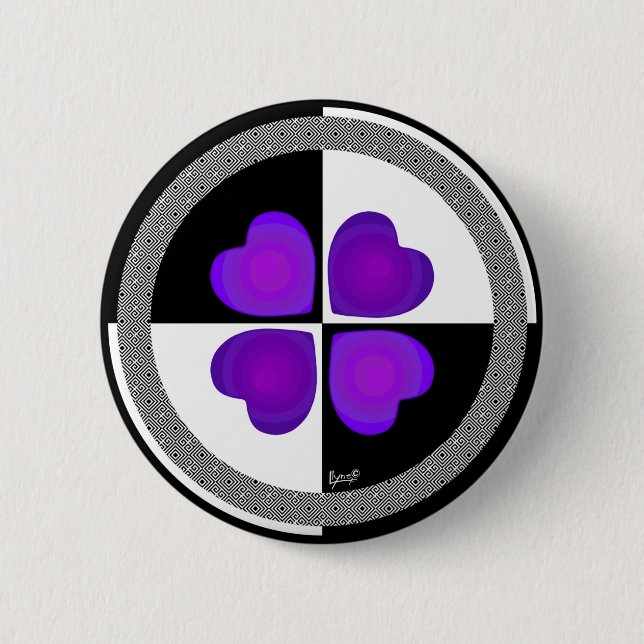 B&W Purple Hearts Beating 2 Inch Round Button (Front)