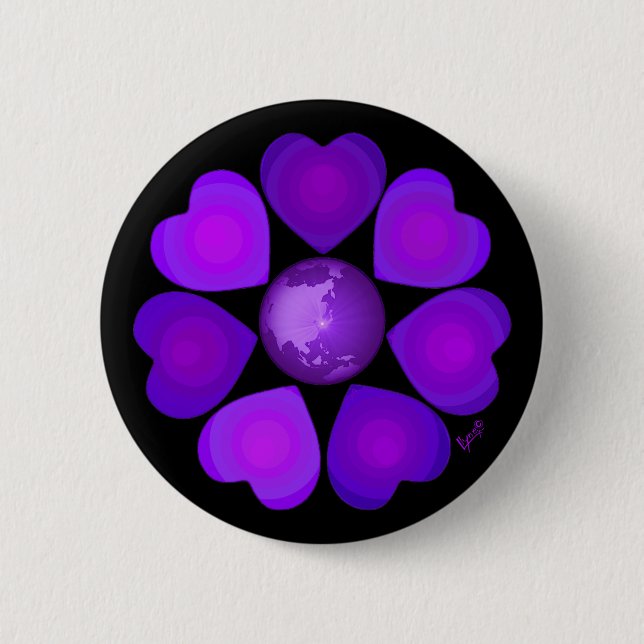 B&W Purple Hearts Beating 2 Inch Round Button (Front)