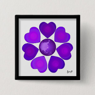 B&W Purple Hearts Beating 2 Inch Square Button