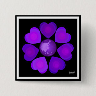 B&W Purple Hearts Beating 2 Inch Square Button