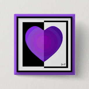 B&W Purple Hearts Beating 2 Inch Square Button