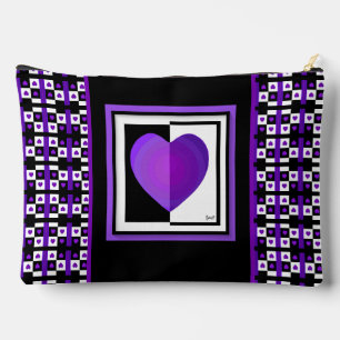 B&W purple hearts beating Accessory Pouch