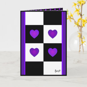 B&W Purple Hearts Beating birthday card