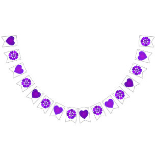 B&W Purple Hearts Beating Bunting Flags