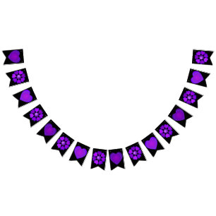 B&W Purple Hearts Beating Bunting Flags