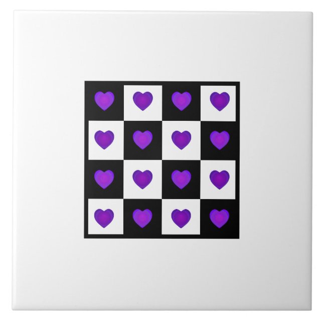 B&W Purple Hearts Beating Ceramic Tile (Front)