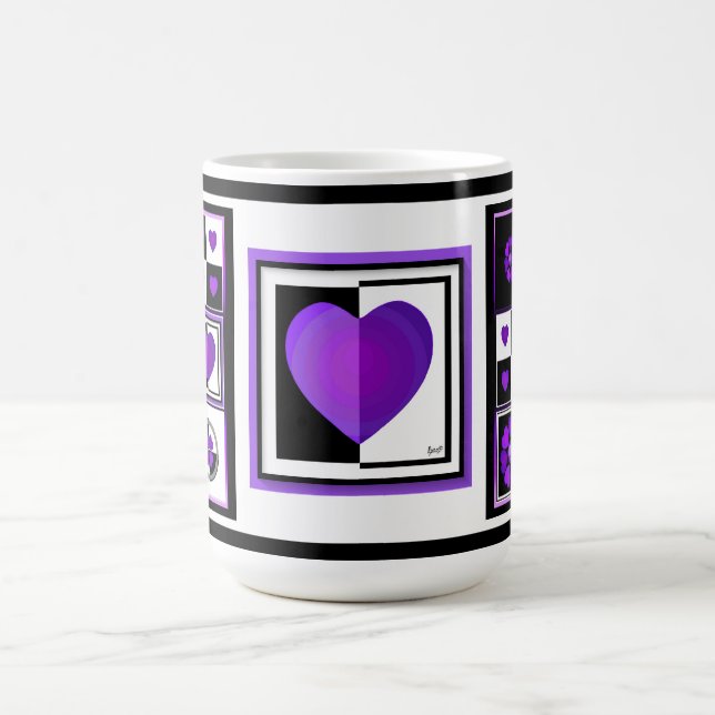 B&W Purple Hearts Beating Coffee Mug (Center)