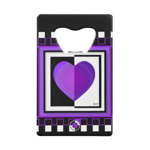 B&W Purple Hearts Beating Credit Card Bottle Opener