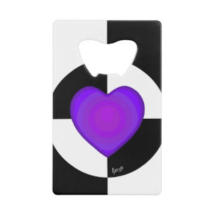 B&W Purple Hearts Beating Credit Card Bottle Opener