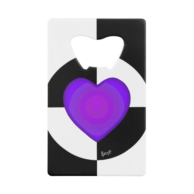 B&W Purple Hearts Beating Credit Card Bottle Opener (Front)