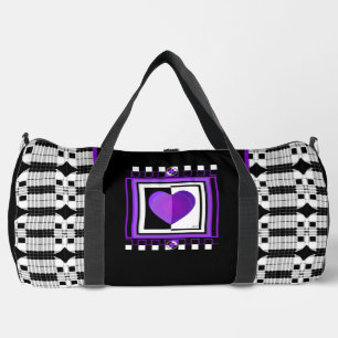 B&W purple hearts beating Duffle Bag