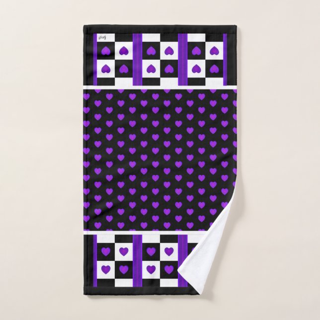 B&W Purple Hearts Beating Hand Towel (Hand Towel)