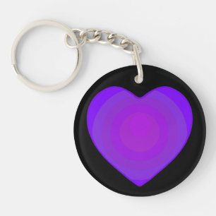 B&W Purple Hearts Beating Keychain