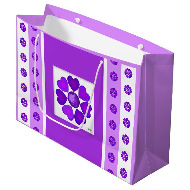 B&W Purple Hearts Beating Large Gift Bag (Front Angled)