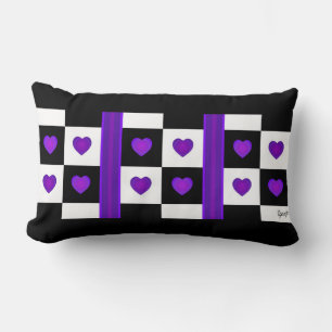B&W Purple Hearts Beating Lumbar Pillow
