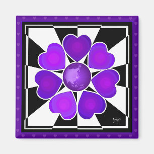 B&W Purple Hearts Beating Magnet