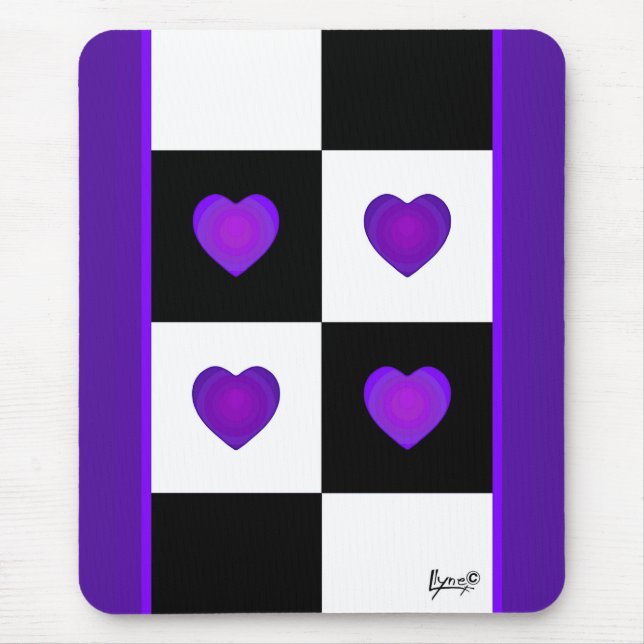 B&W Purple Hearts Beating Mouse Pad (Front)