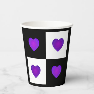 B&W Purple Hearts Beating Paper Cups
