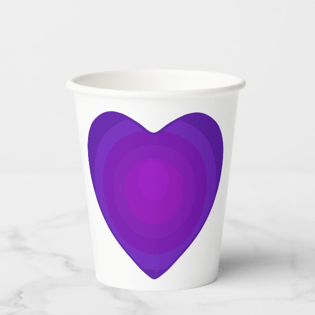 B&W Purple Hearts Beating Paper Cups (Front)