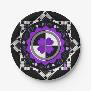 B&W Purple Hearts Beating Paper Plate