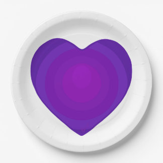 B&W Purple Hearts Beating Paper Plate