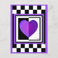 B&W Purple hearts beating Postcard
