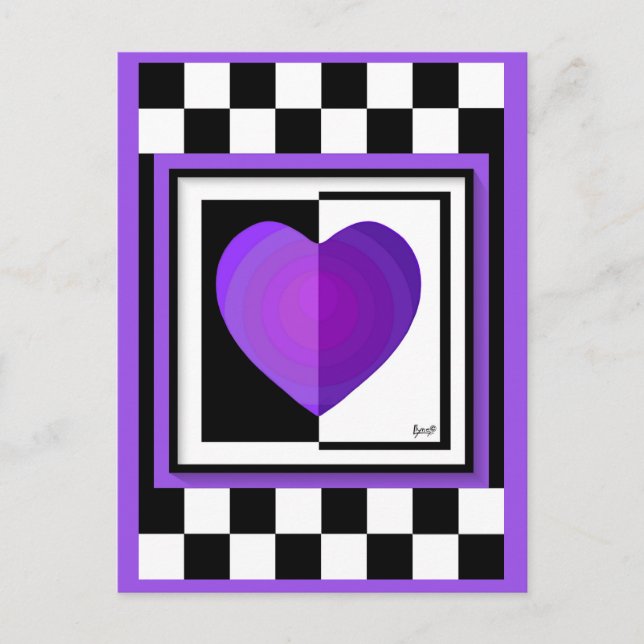 B&W Purple hearts beating Postcard (Front)