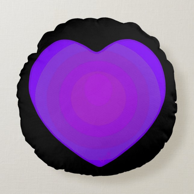 B&W Purple Hearts Beating Round Pillow (Front)